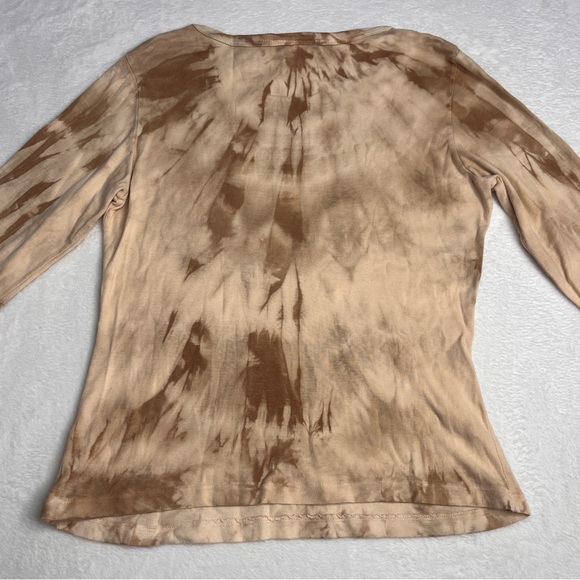 Don’t Mess With Texas Bedazzled Longhorn Tan Tie Dye 3/4 Sleeve Top Sz L Western - Picture 8 of 9